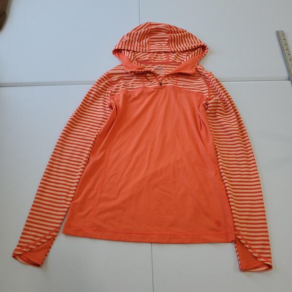 Mountain Hardwear Hoodie Womens Small Orange Striped Long Sleeve Pullover - Picture 1 of 6